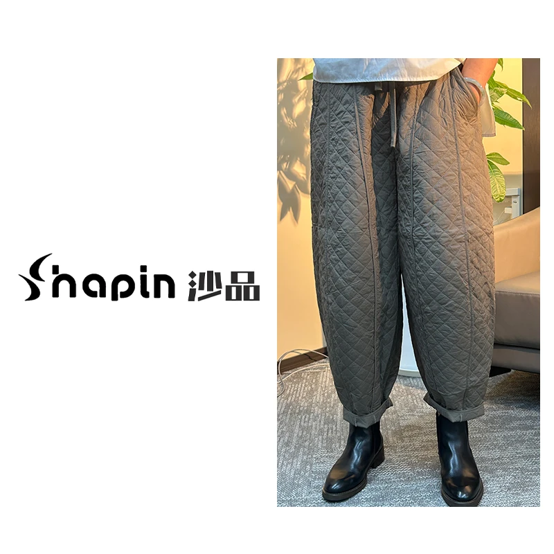 时尚菱格羊毛绒宽松休闲裤秋冬新款轻盈保暖哈伦棉裤女TK5710