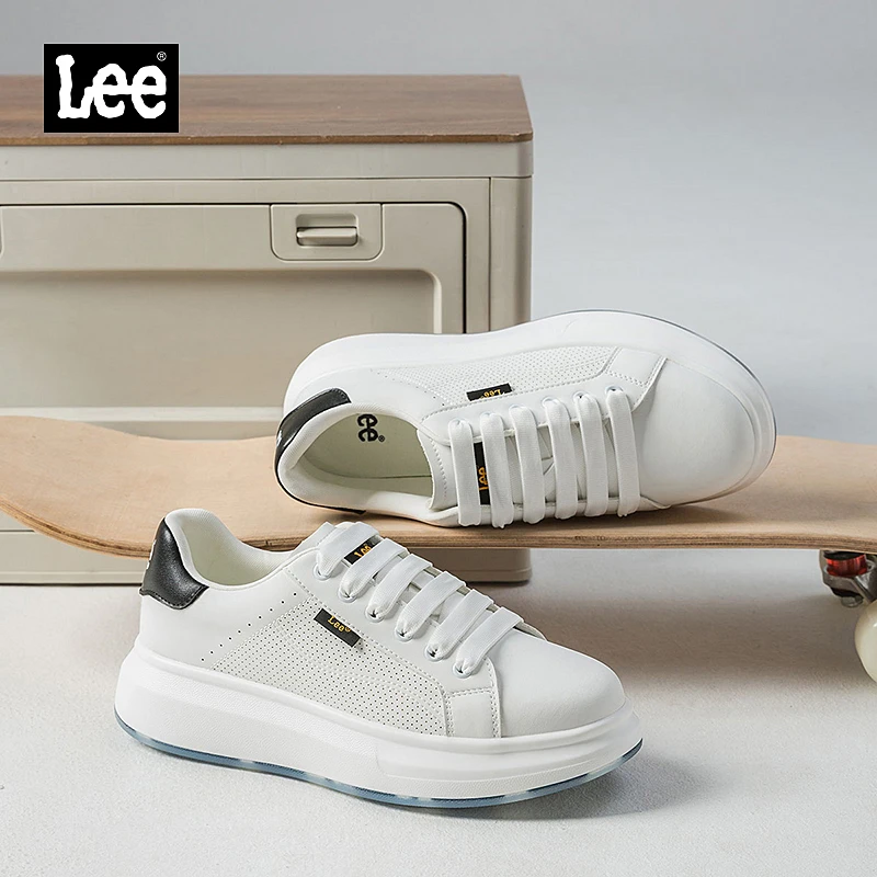 Lee小白鞋男款2025新款男鞋夏季透气冲孔板鞋男士厚底增高休闲鞋