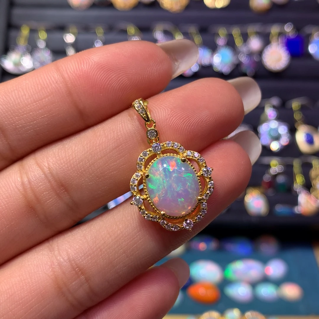 欧泊银S925镶嵌吊坠款