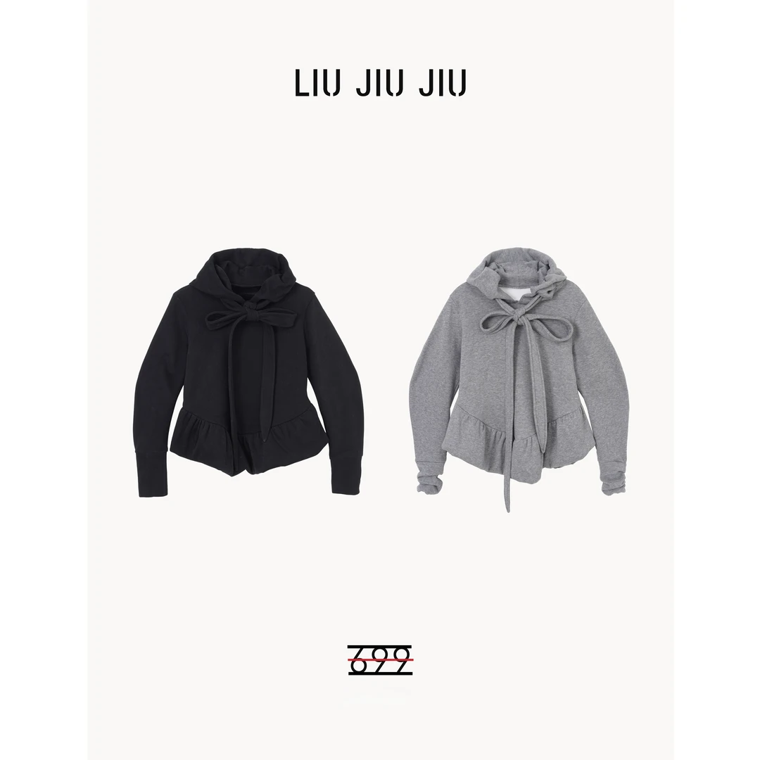 LIUJIUJIU 法式蝴蝶结连帽甜美绑带裙摆设计卫衣百搭小众WY3164L