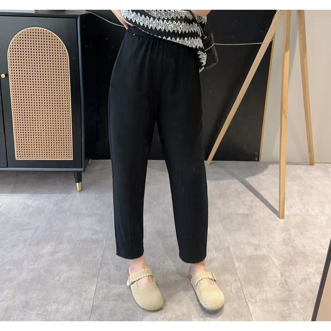 【欧加粒粒】2025夏季贝壳扣休闲裤时尚显瘦小个子松紧腰 M25040831