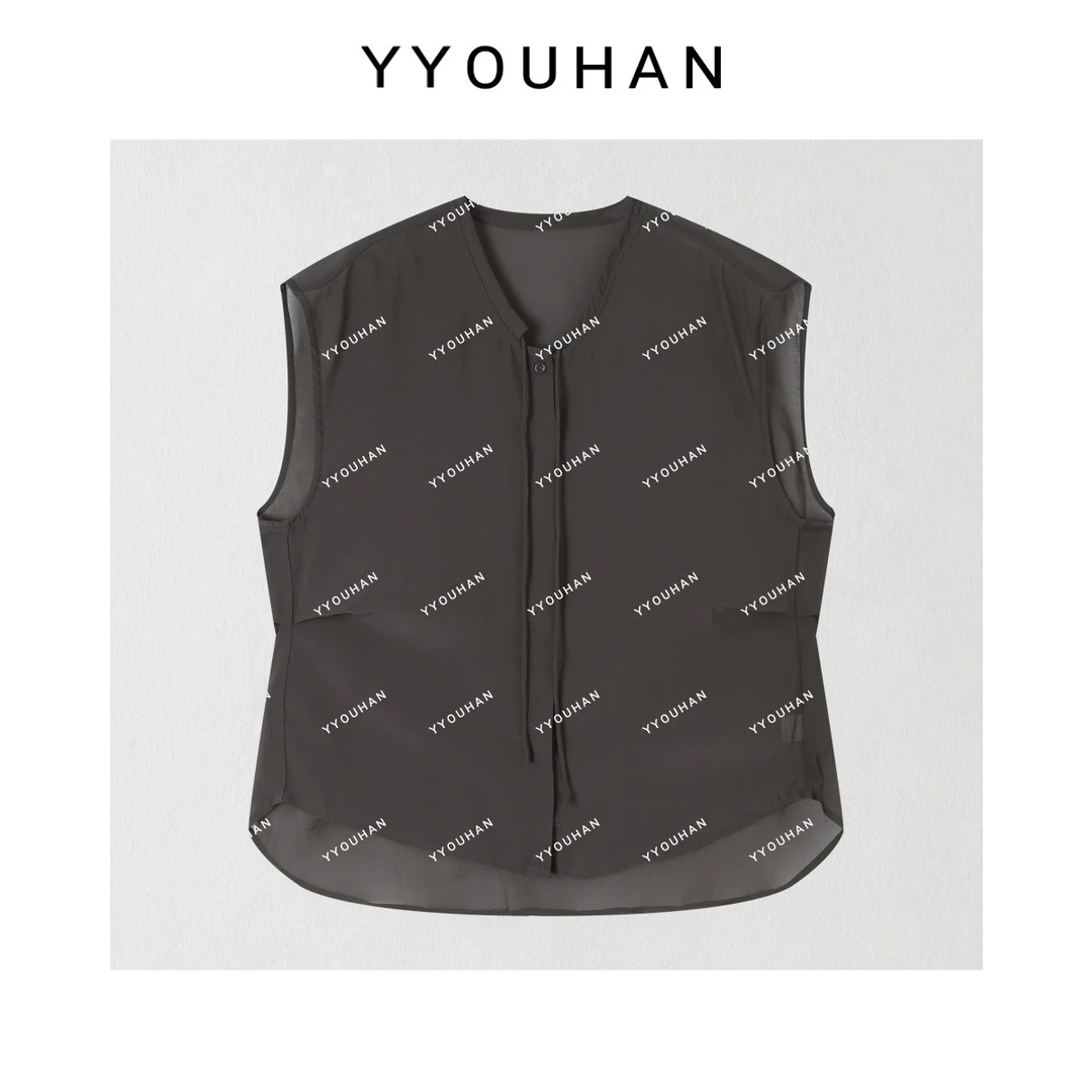 小静静一会【系带衬衣】2025夏款纯色圆领百搭上衣 2506C3211