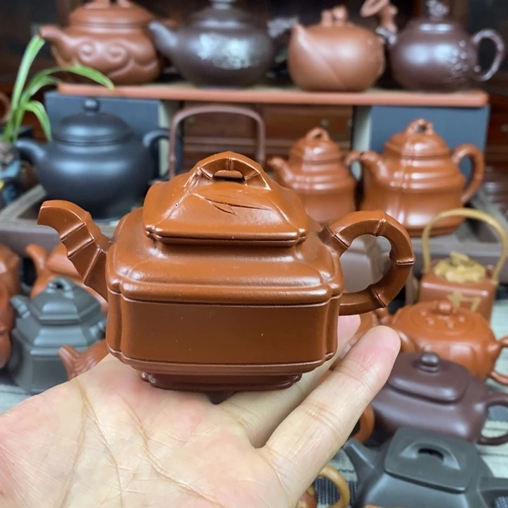 茶壶紫砂四方竹鼓150-330cc原矿赵庄朱泥特价