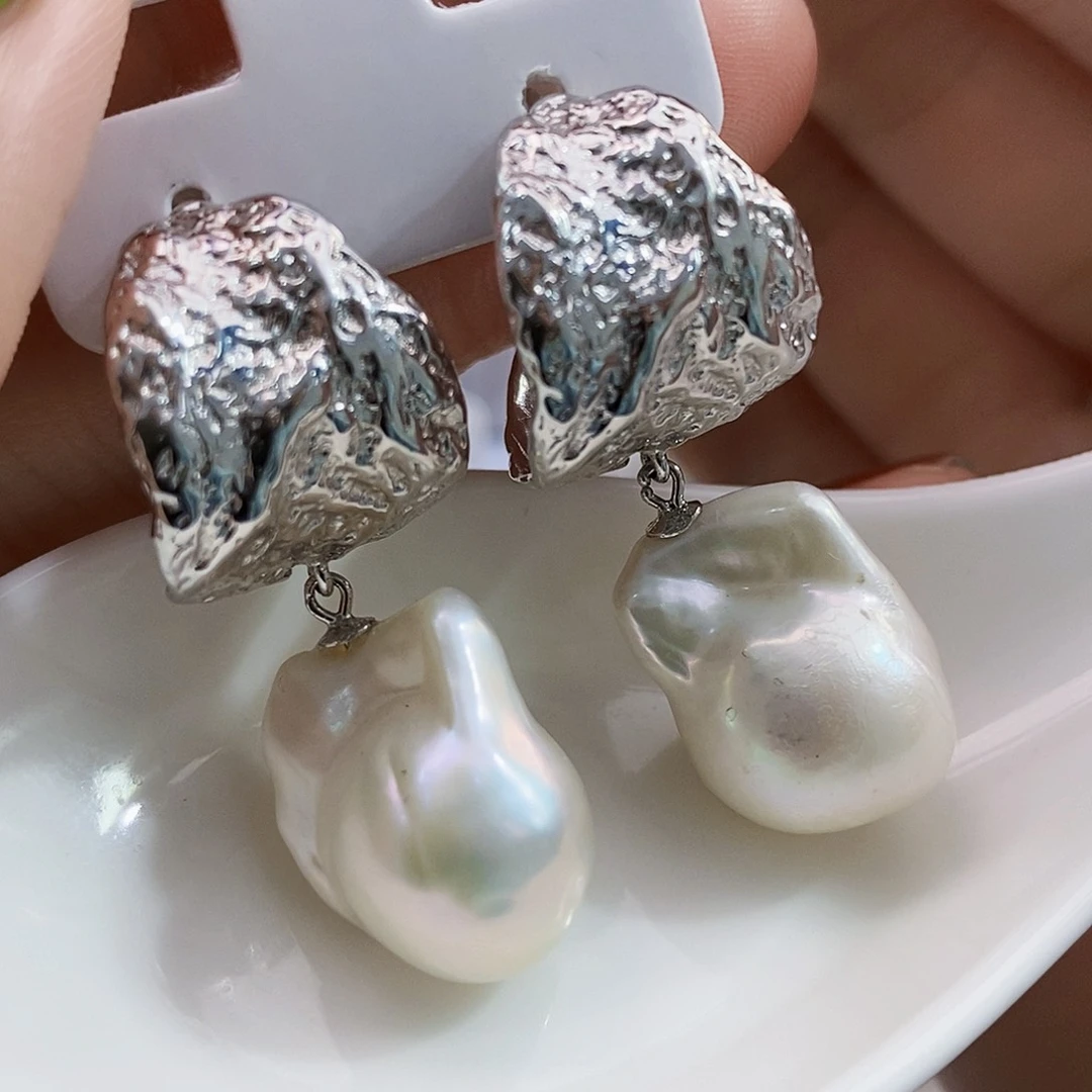银S925镶嵌特价极光炫彩巴耳饰淡水珍珠