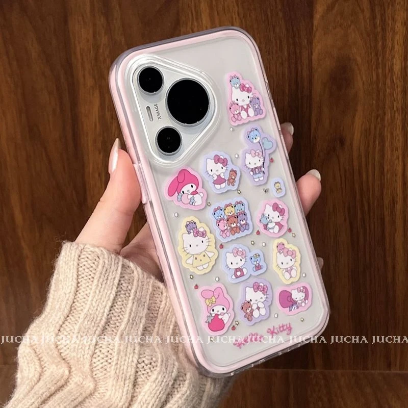 小熊kt贴纸适用苹果16pro手机壳简约女款华为mate70全包OPPO卡通
