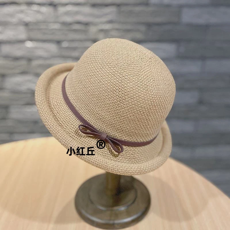 新款日系渔夫帽子女夏季蝴蝶结卷边圆顶礼帽小清新韩版潮遮阳盆帽