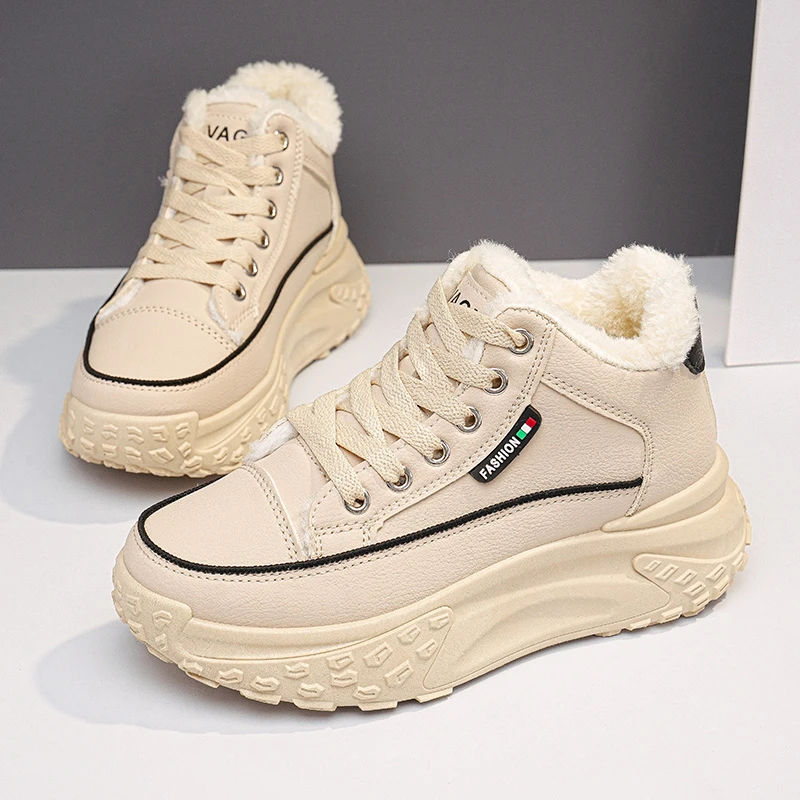 冬季高帮小个子增高老爹鞋小白鞋加绒加厚保暖百搭鞋子保暖短靴女