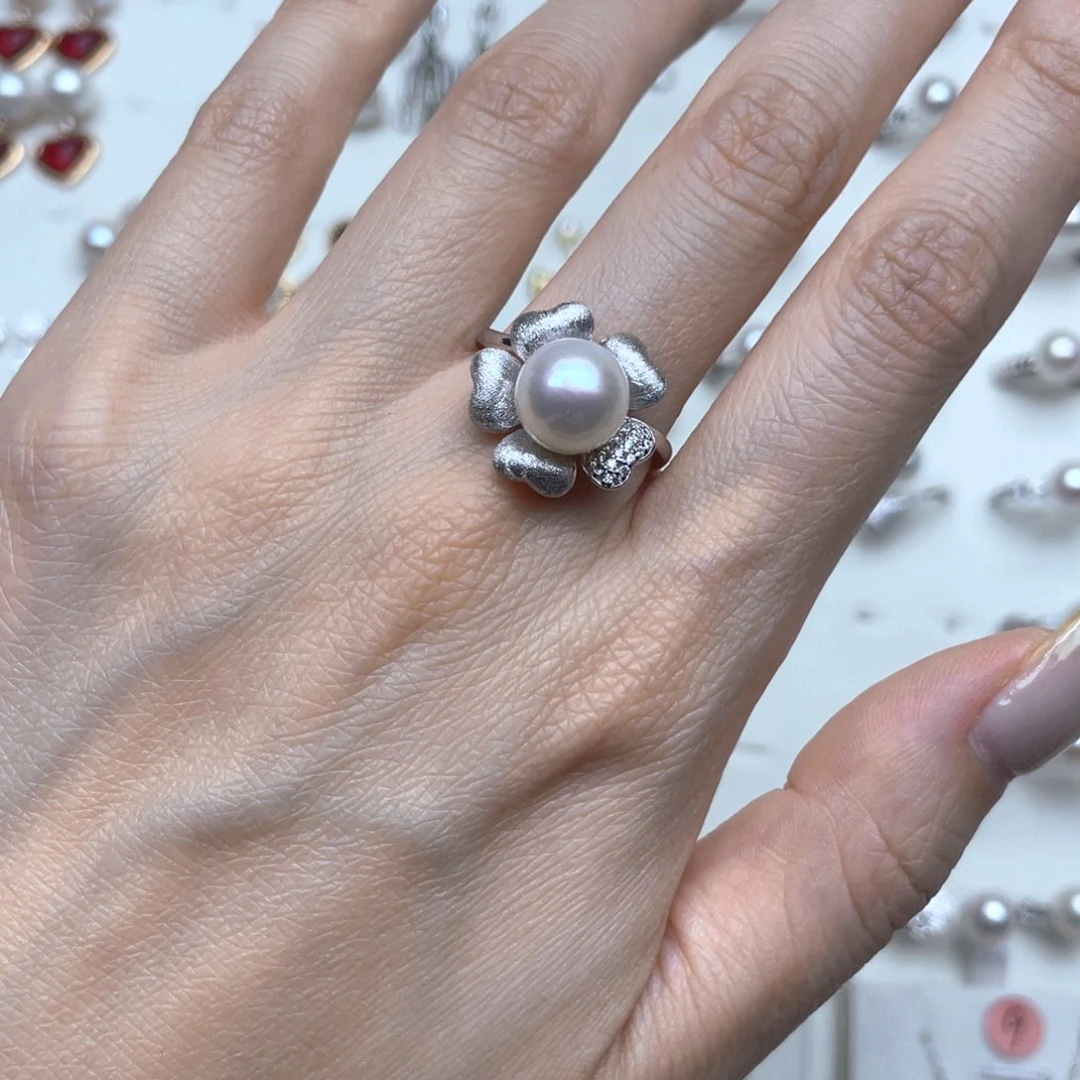 戒指银S925镶嵌淡水珍珠