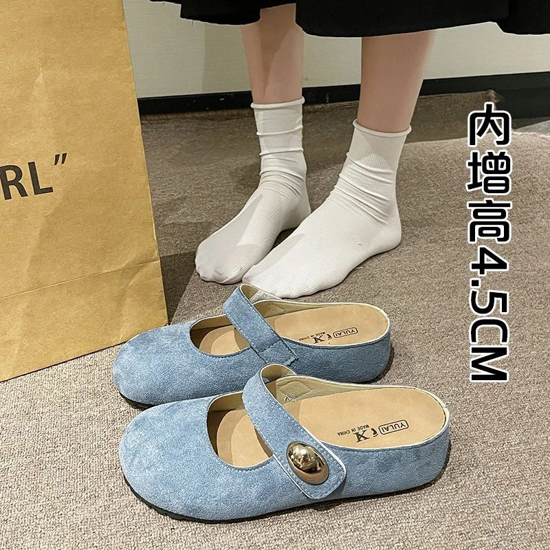 韩版日常包头纯色罗马风格包头拖厚底凉鞋春季时尚百搭平底勃肯鞋