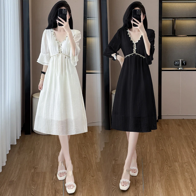 大码女装2025夏新款法式气质显瘦贝壳流苏绝美度假风连衣裙