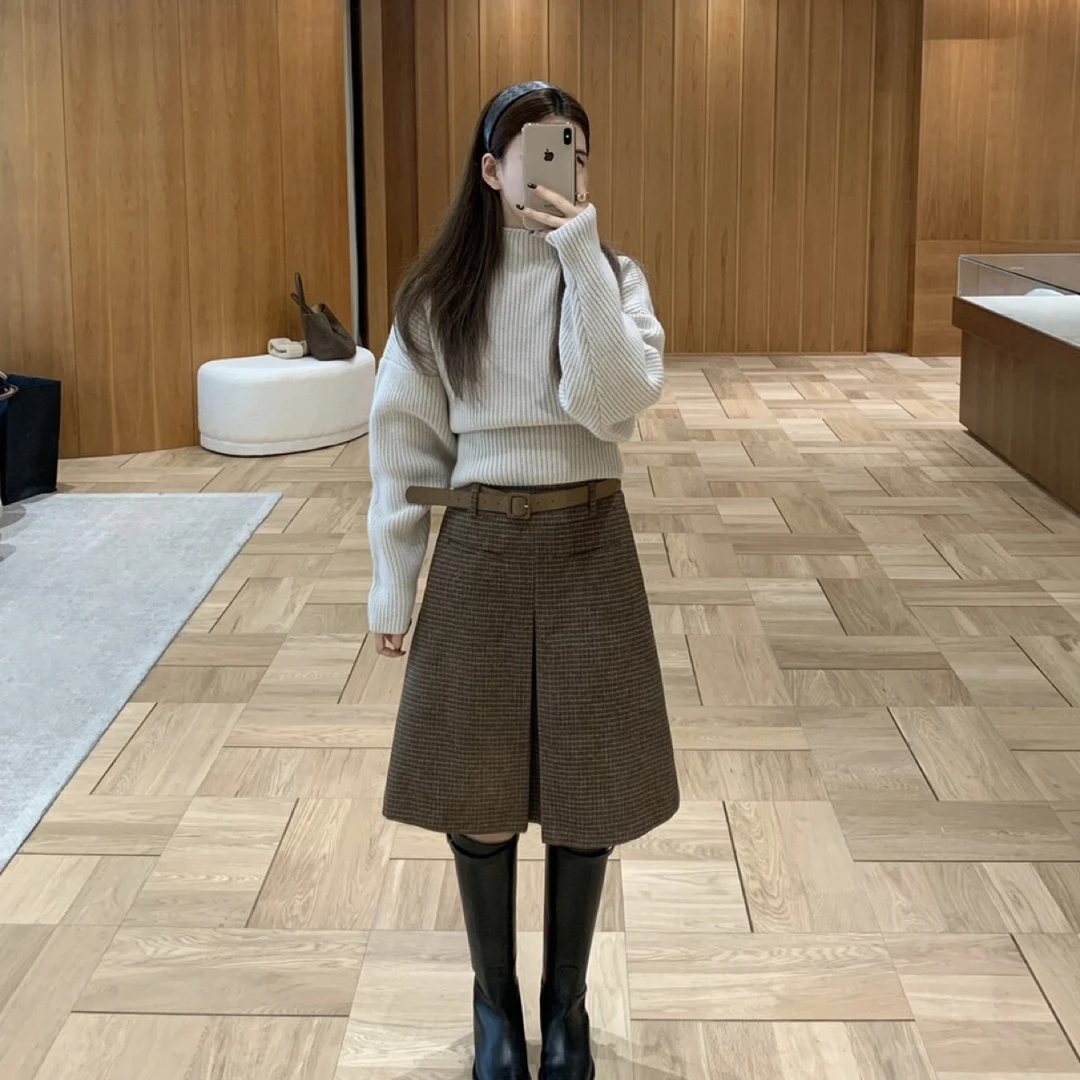 高智穿搭羊毛高品质加厚半身裙（配腰带）