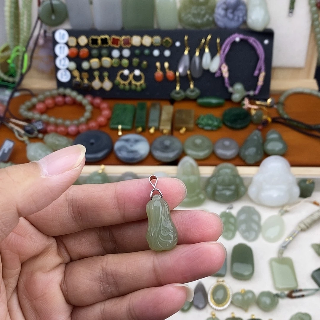 和田玉银S925镶嵌吊坠(不含链)