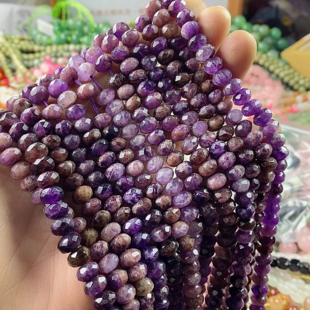 玛瑙/玉髓珠宝半成品合金一条天然8mm幽灵紫水晶切面隔片