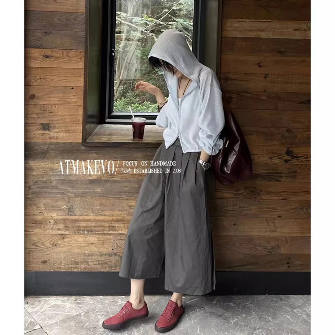 吕小布 | 100棉 老钱极简灰工装休闲宽松阔腿裤时尚百搭女夏0519