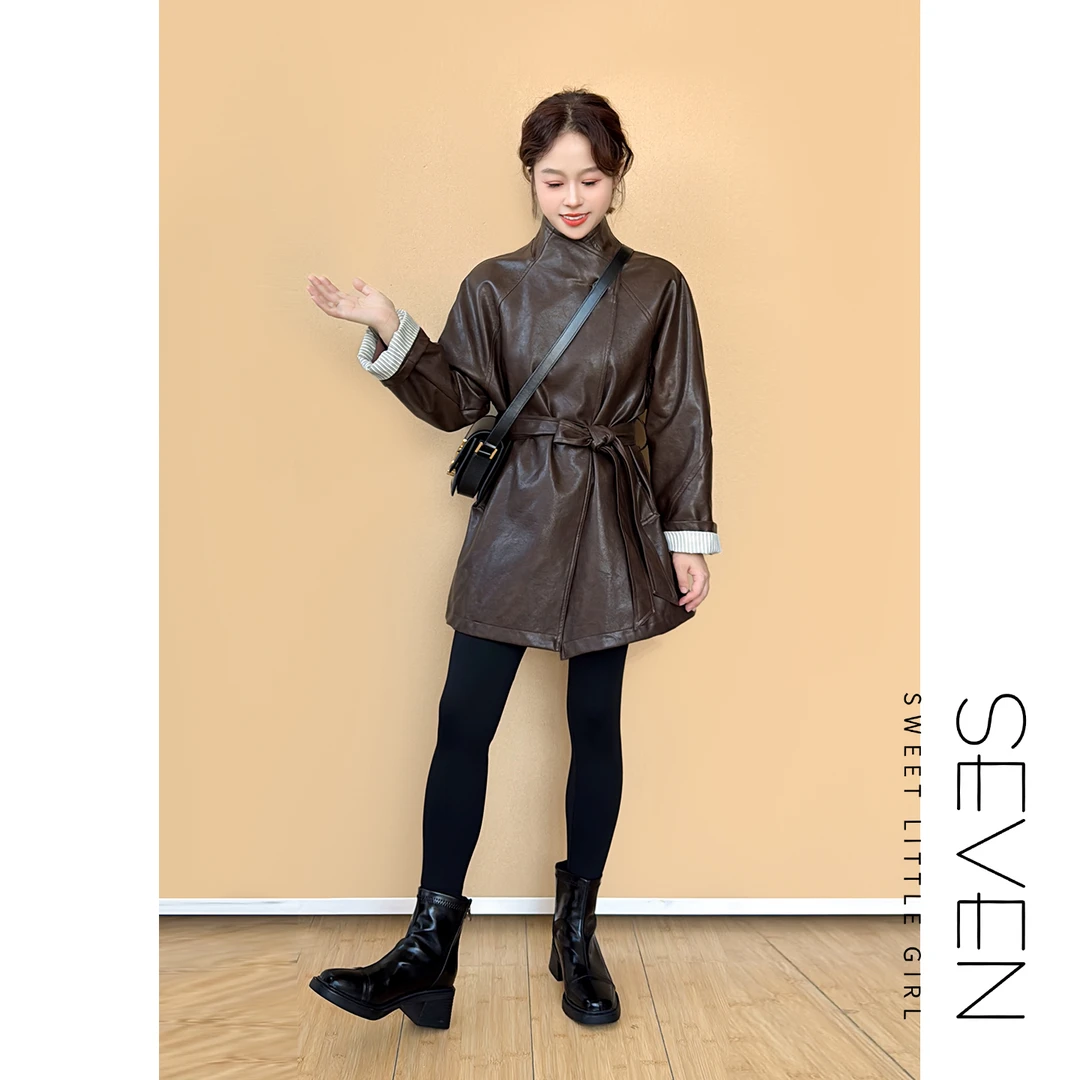 中古财阀⑧七七146小个子高级感气质收腰短款皮衣风衣外套女小美说