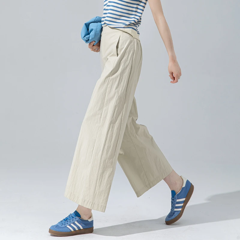 杏色裤子2025新款冰丝阔腿裤女夏薄款垂感高级感直筒裤休闲九分裤
