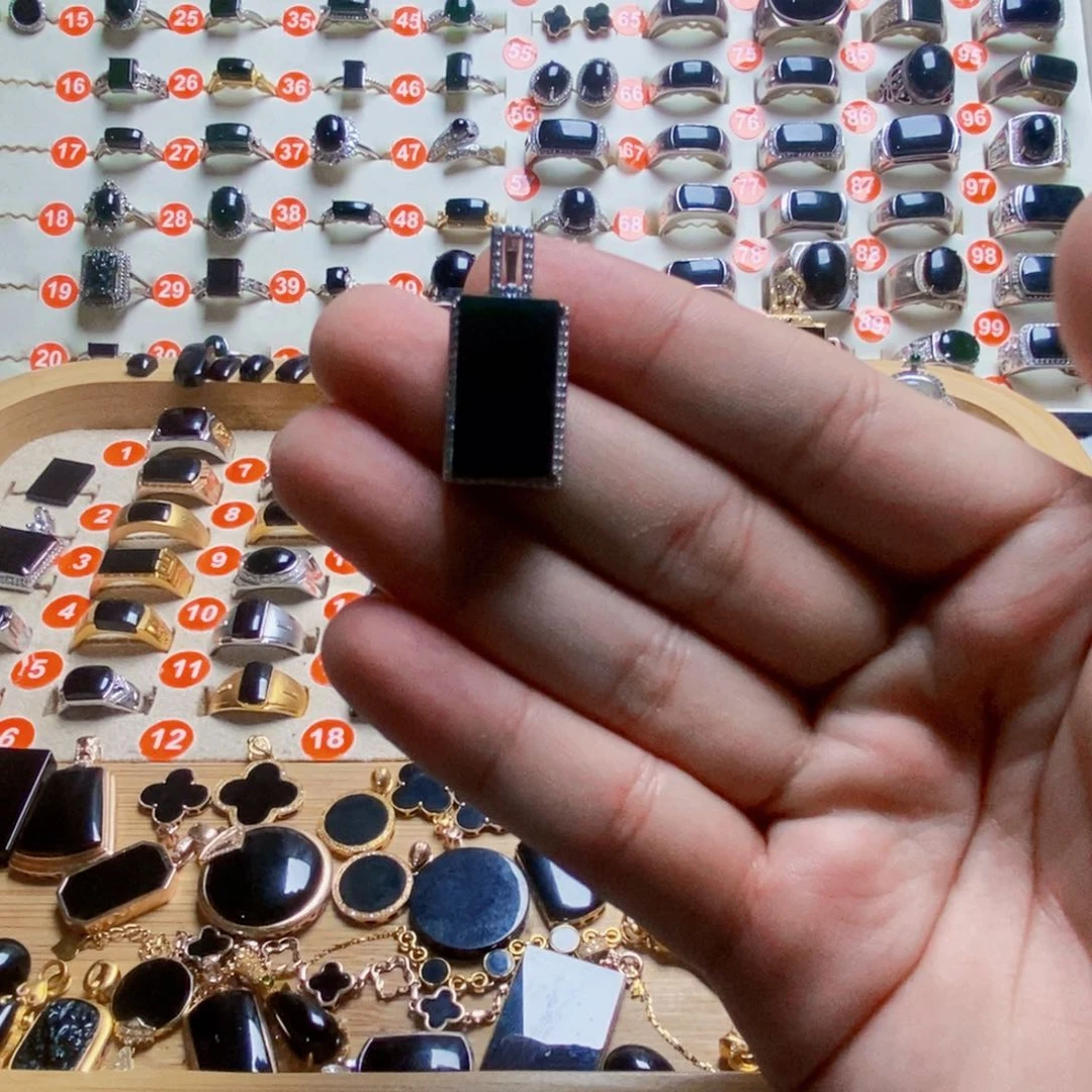 翡翠吊坠(赠链)银S925镶嵌缅甸天然A货墨翠吊坠