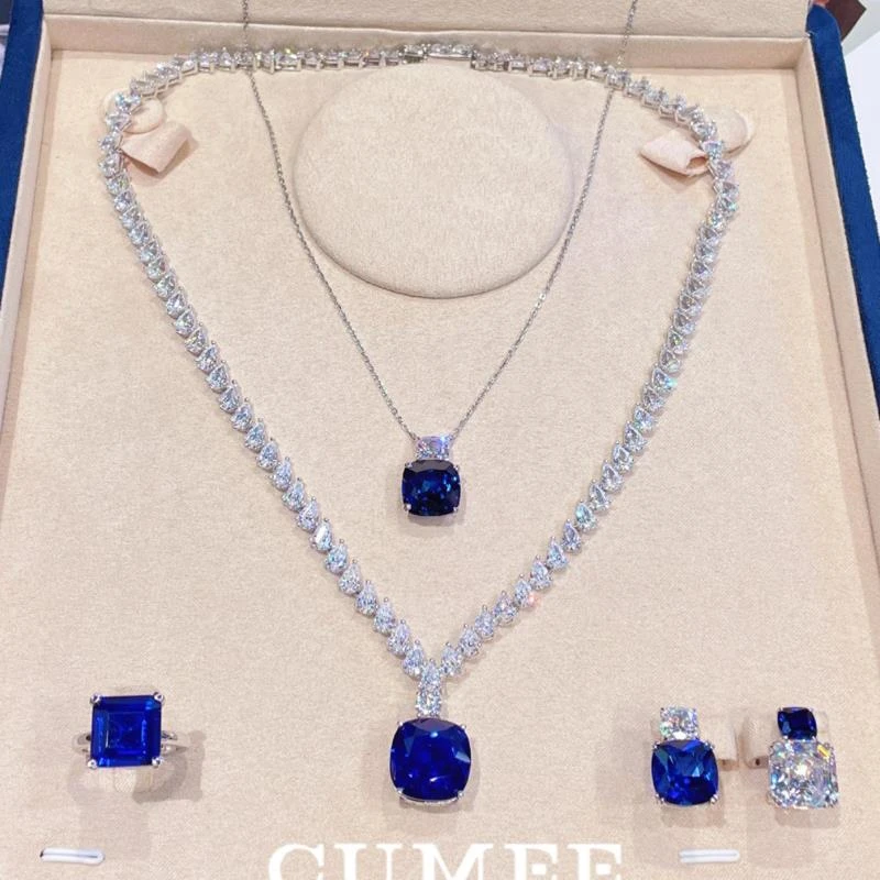 吊坠925银 简约日常百搭款培育皇家蓝色合成蓝宝石项链