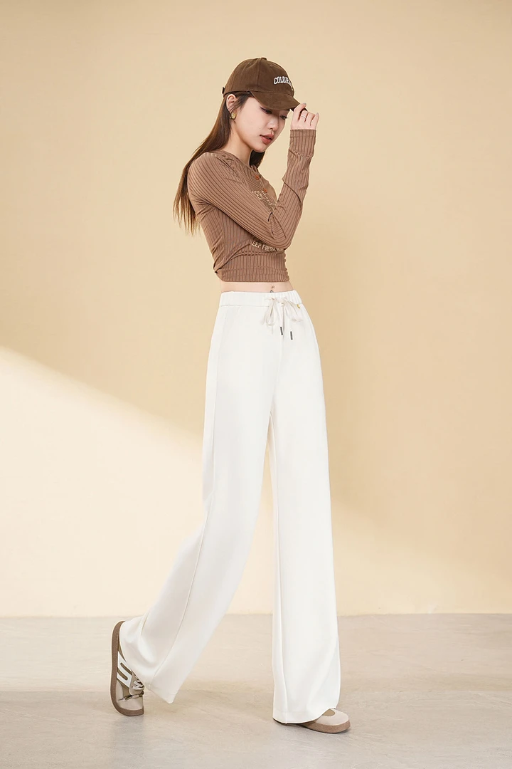 高档丝滑德芙垂感十足醋酸休闲阔腿直简裤显瘦