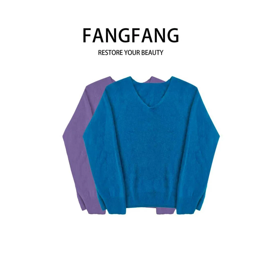 F.F常规款秋季V领针织毛针织衫宽松型长袖套头时尚新款1156