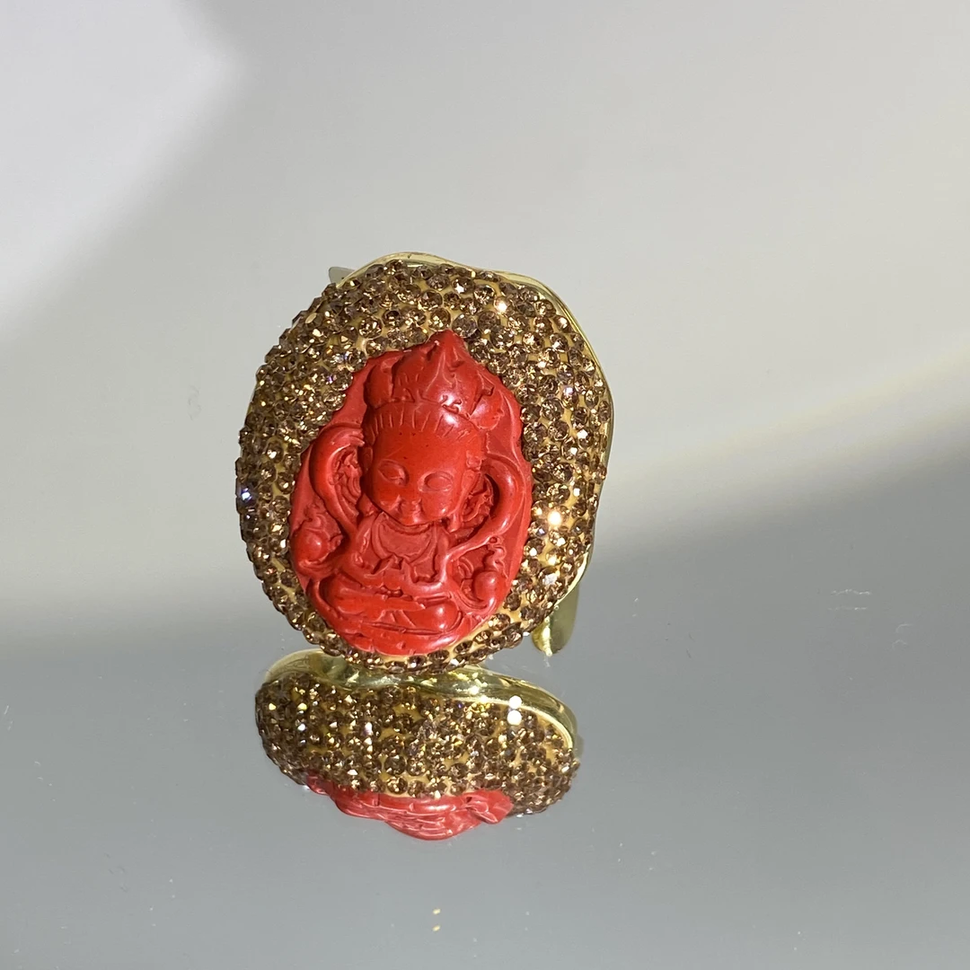 铜合金合成锆石戒指 TTSD 红色宝宝佛时尚潮流百搭款戒指 177