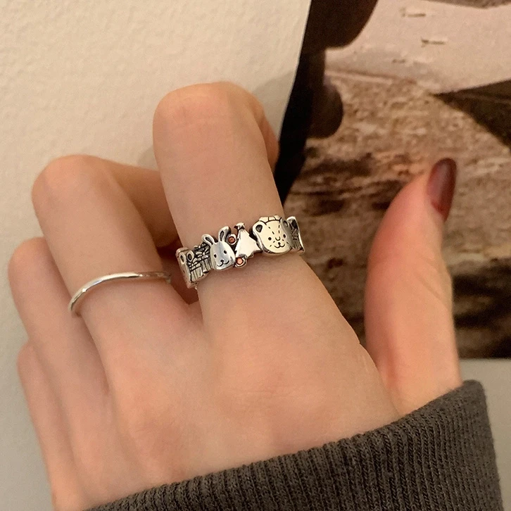 小兔子卡通动物戒指女2025年新款ins风小众设计时尚个性食指戒