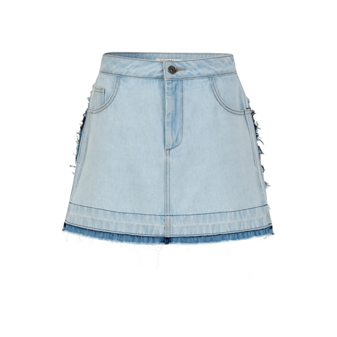 ANNAMOOER 25新款随性松弛撞色毛边牛仔裙裤修身显瘦简约百搭裤子