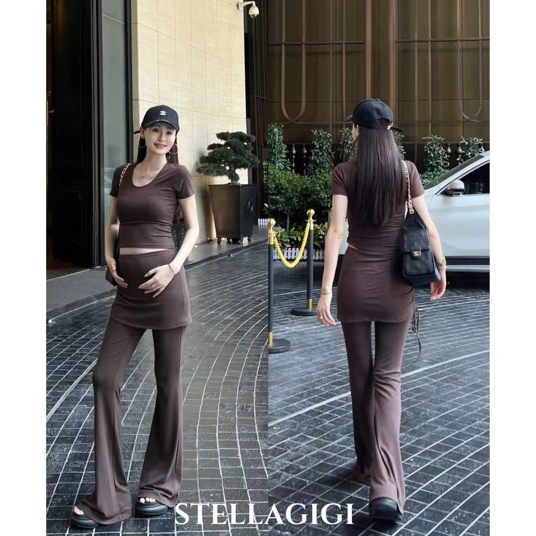 SG / 郭幂幂 SS 纸片人套装！T恤+褶皱不规则微喇裤TZ-20251536