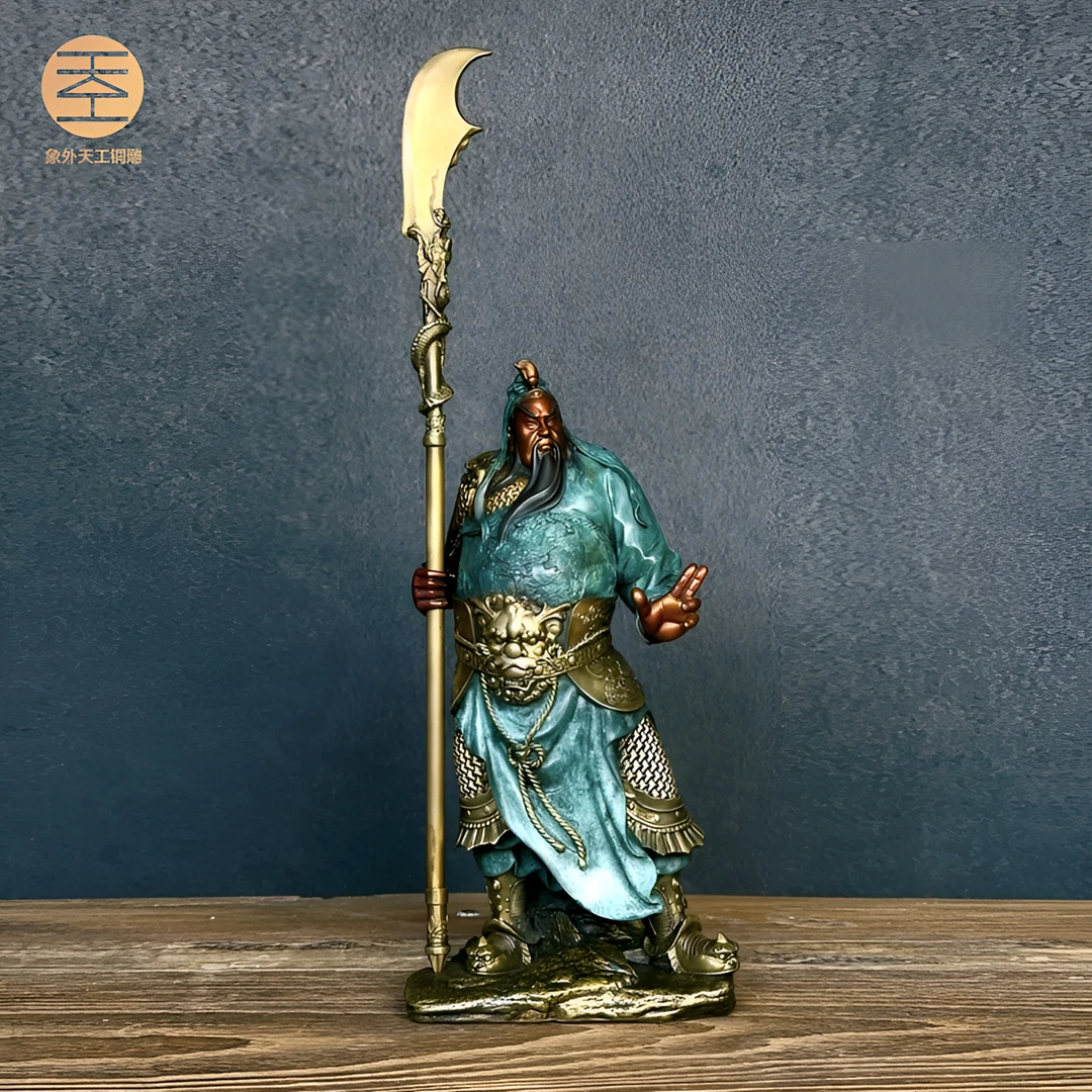 象外天工国风、浩然正气立刀关公伽蓝全铜原创雕塑摆件41cm