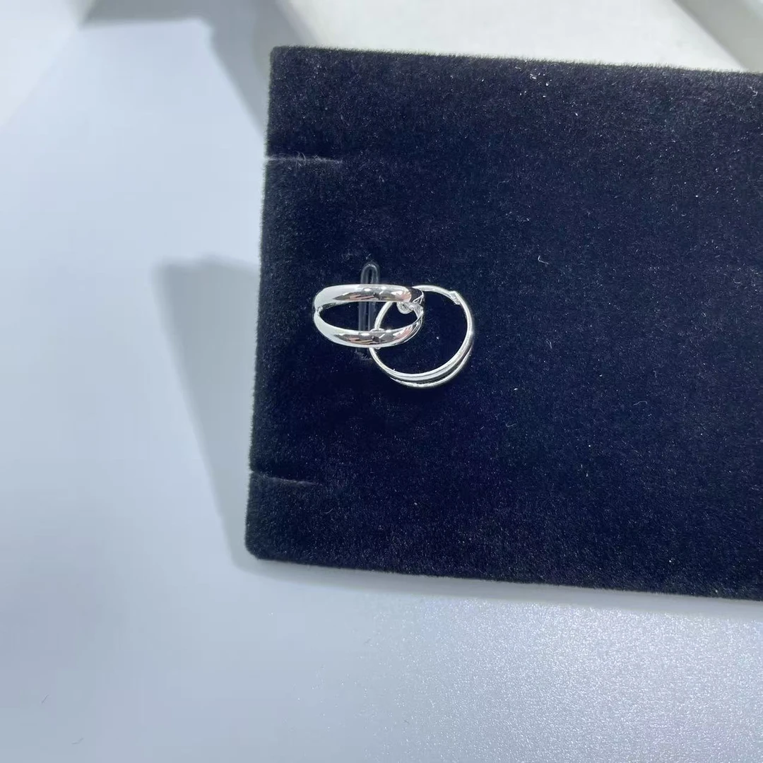 PT950 铂金耳饰 光面猫爪两环耳包 简约经典 内径约10mm S 01503