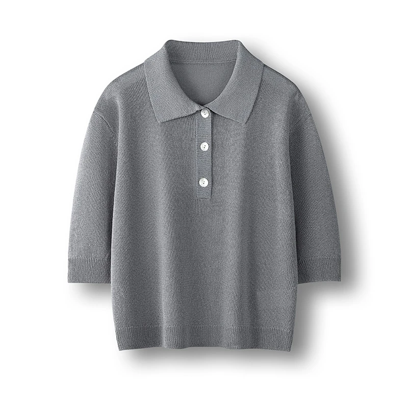 夏季新款非市场货高端进口和纸纱女士POLO领针织短袖清凉透气