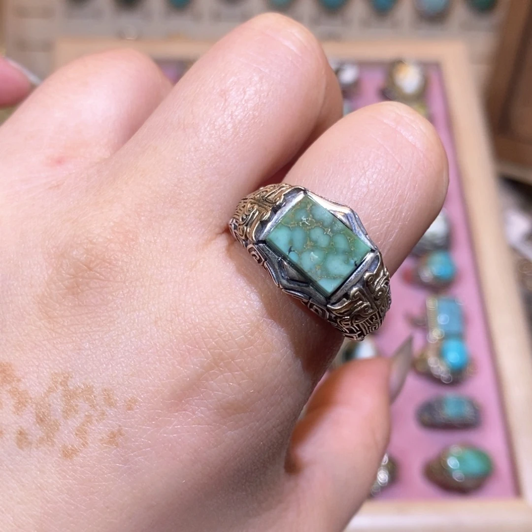 绿松石戒指银S925镶嵌戒指