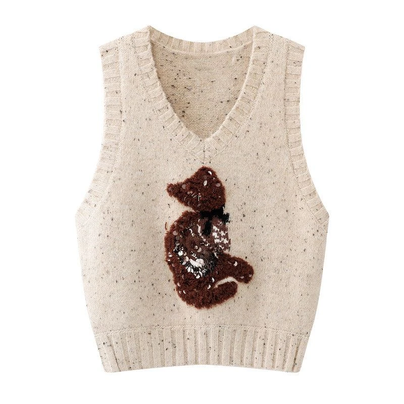 预服装秋冬2025新款LF25D51ZB073趣味背心猫咪年冬V针织衫领显瘦