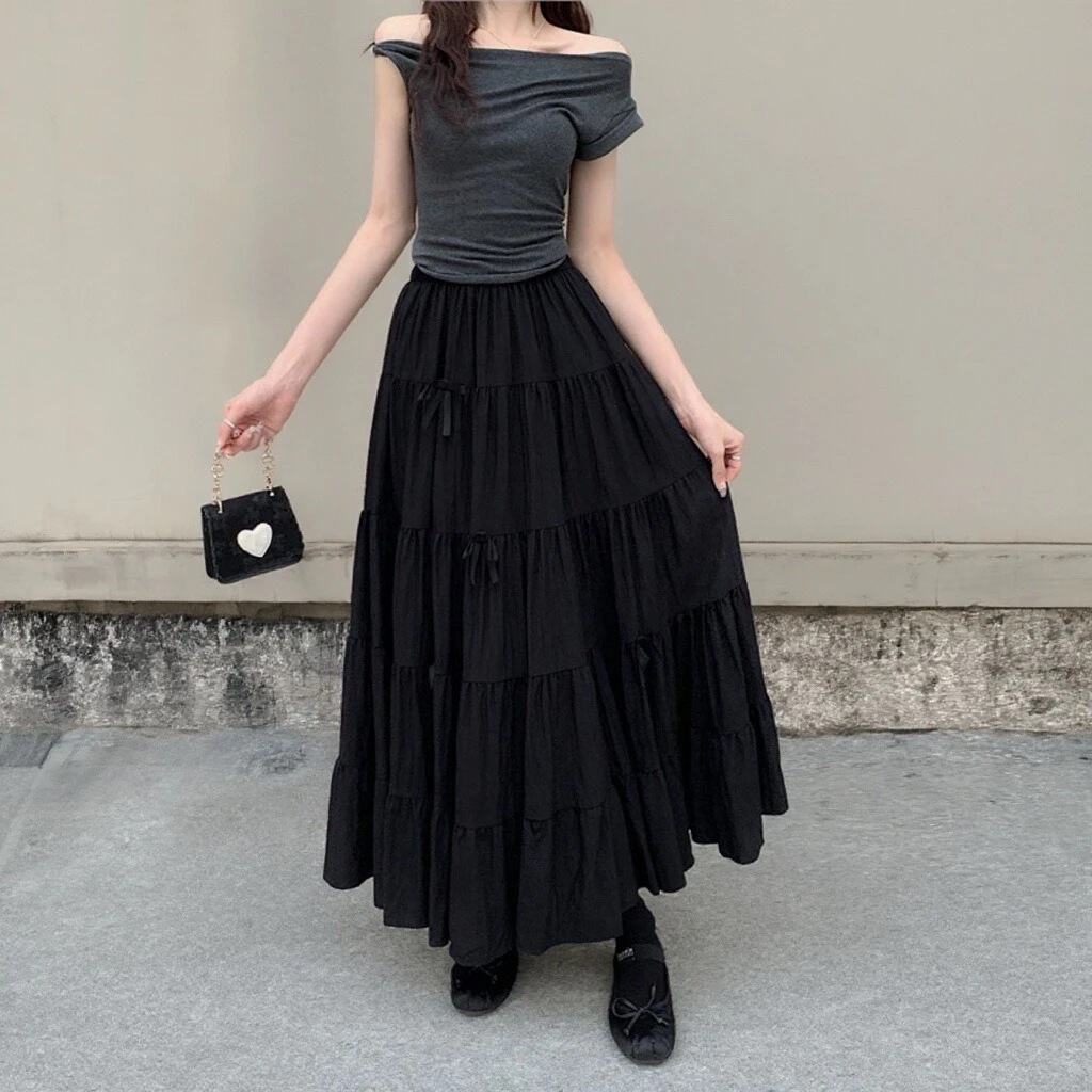 孕妇装夏季甜美蝴蝶结白色蛋糕裙小个子高腰大摆裙半身裙伞裙长裙