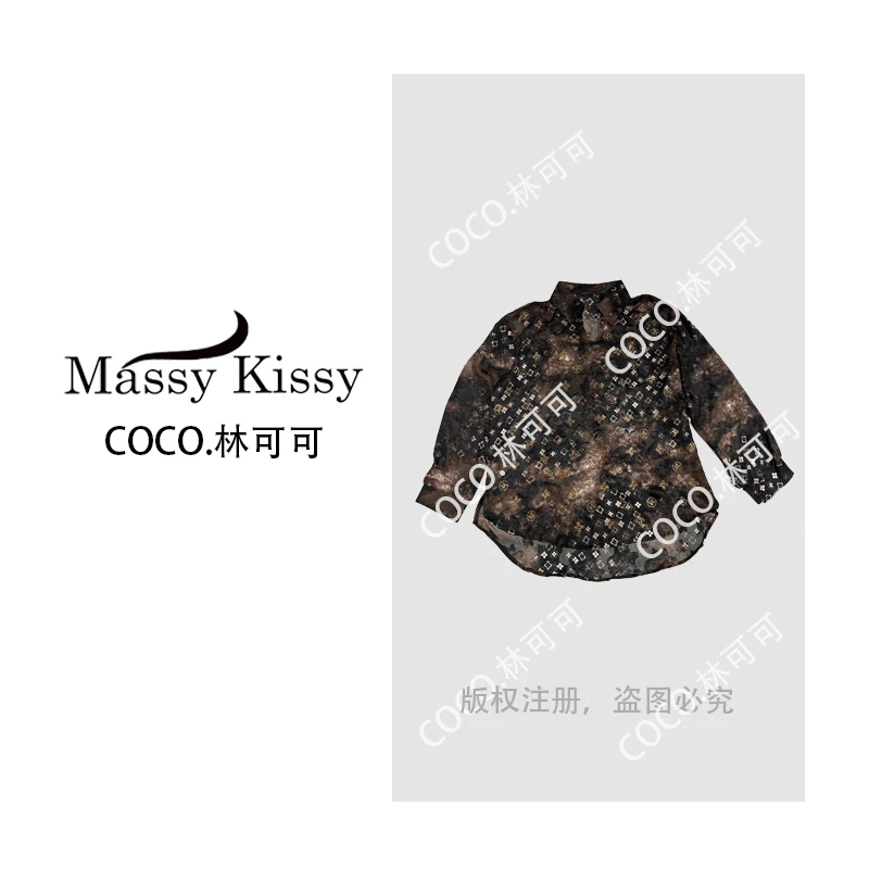 Coco 林可可--金色传说薄款印花防晒休闲打底衬衫立领花长袖秋季