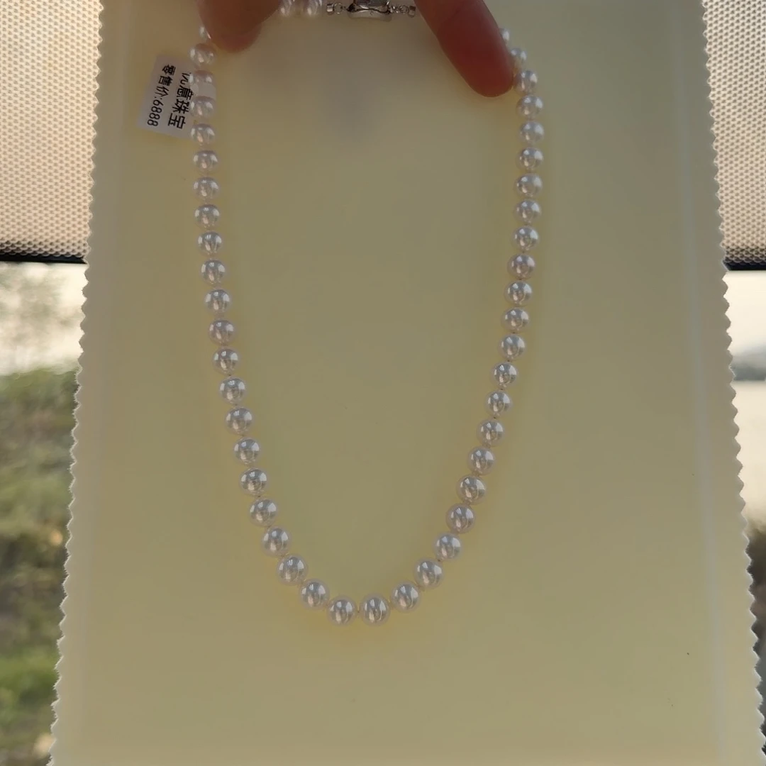 颈饰银S925镶嵌淡水珍珠8-9无核极光镜面正圆无暇炫彩冷白