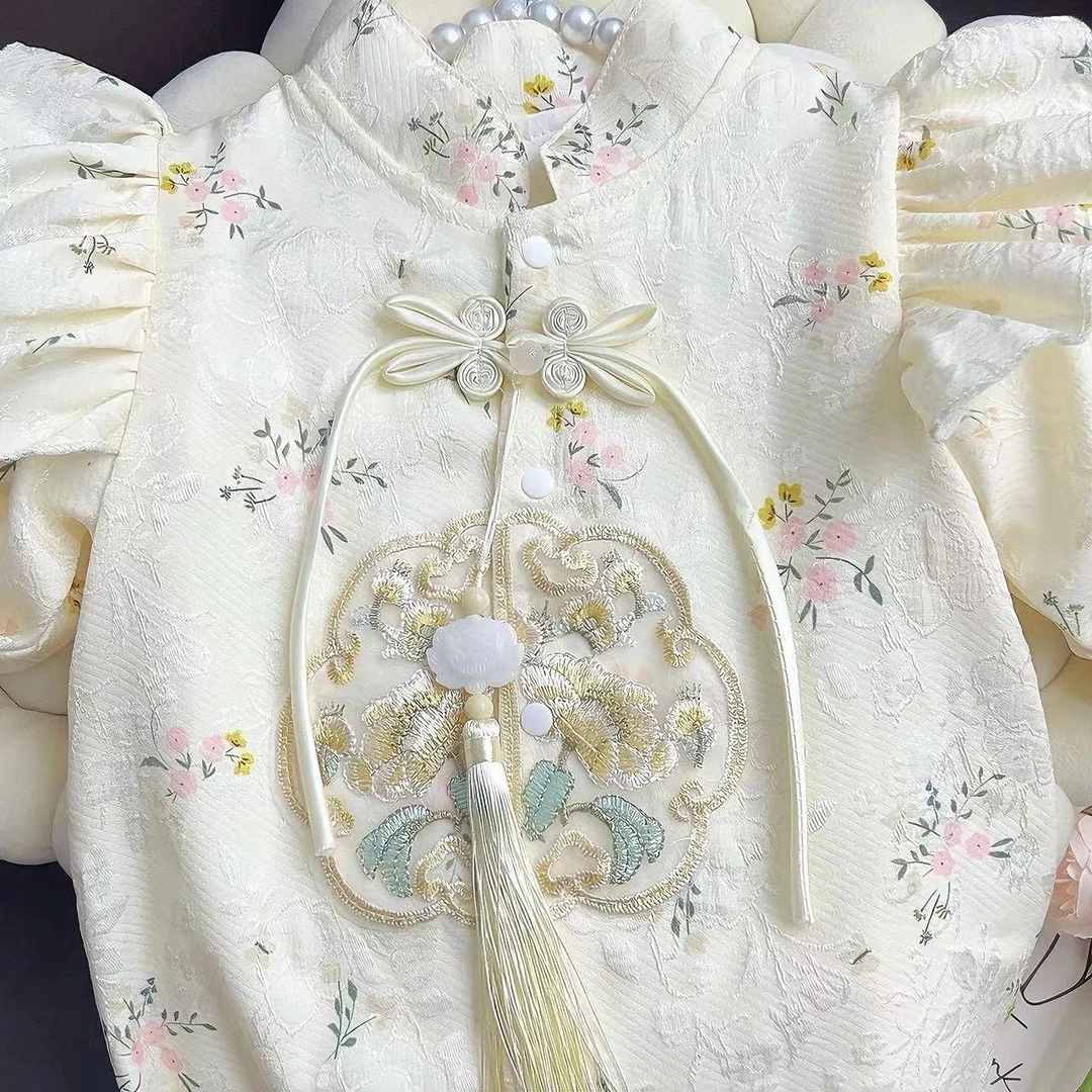 中式婴儿衣服秋装新款古风汉服连体衣女宝宝满月百天周岁公主礼服