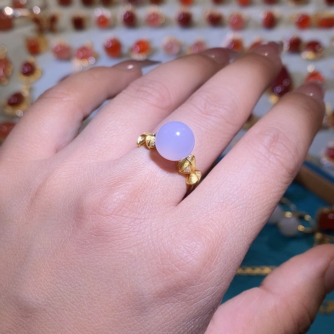 玛瑙/玉髓18K金镶嵌戒指