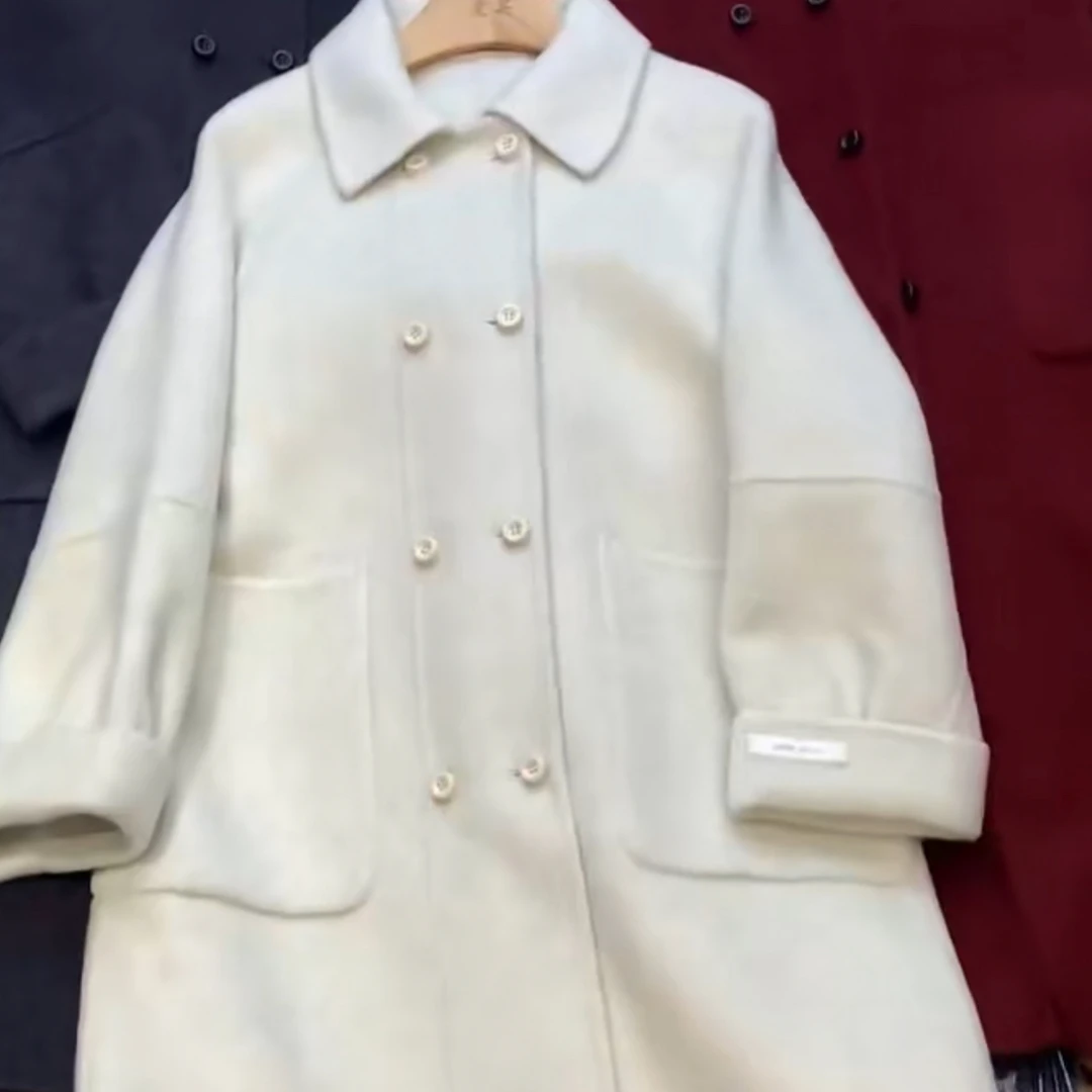 新款双面羊毛翻领长款大衣（可调不退）