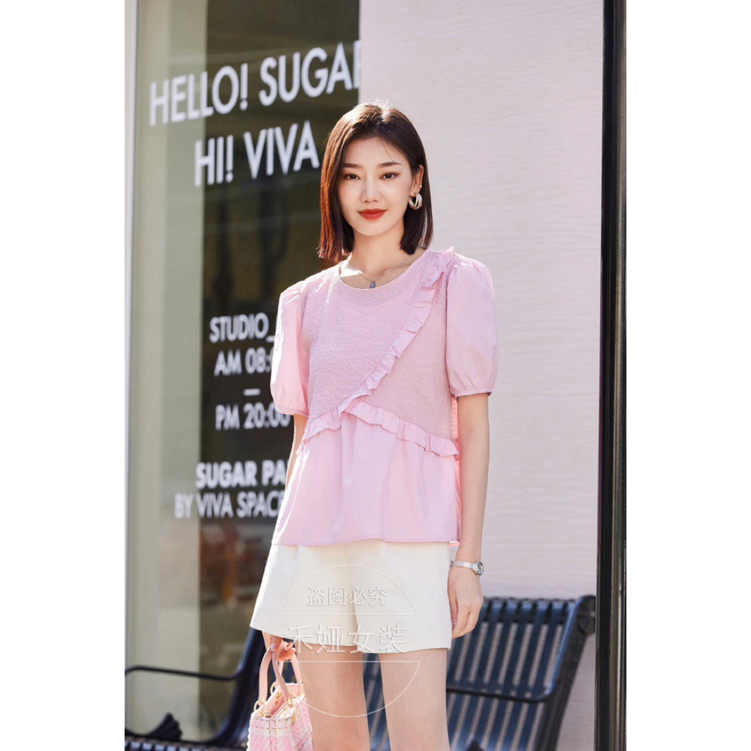 希茜1538  夏季显瘦雪纺上衣气质时尚休闲雪纺衫