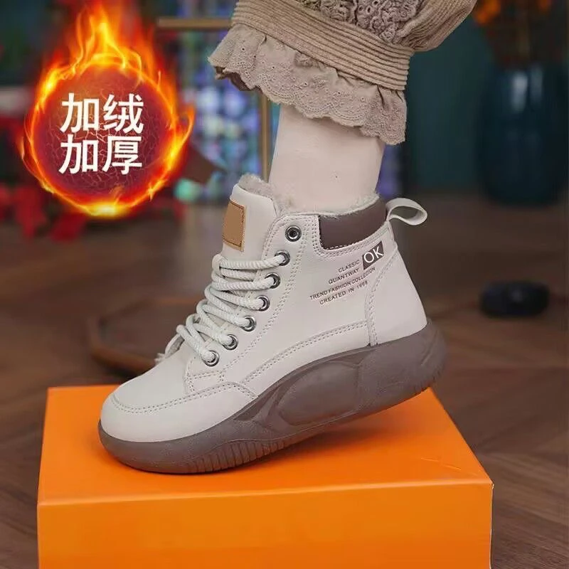 套筒冬季保暖注压圆头软皮高帮鞋修面皮休闲风运动风