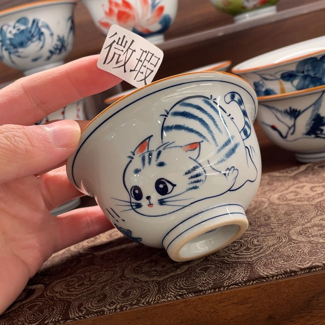 釉下手绘茶具微瑕