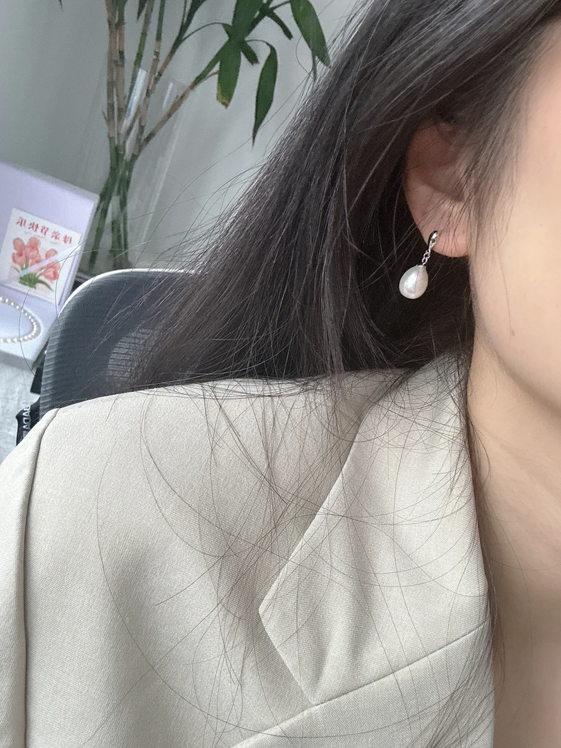 新号福利天然淡水无核水滴珍珠8-9mmS925银 温柔时尚百搭经典气质