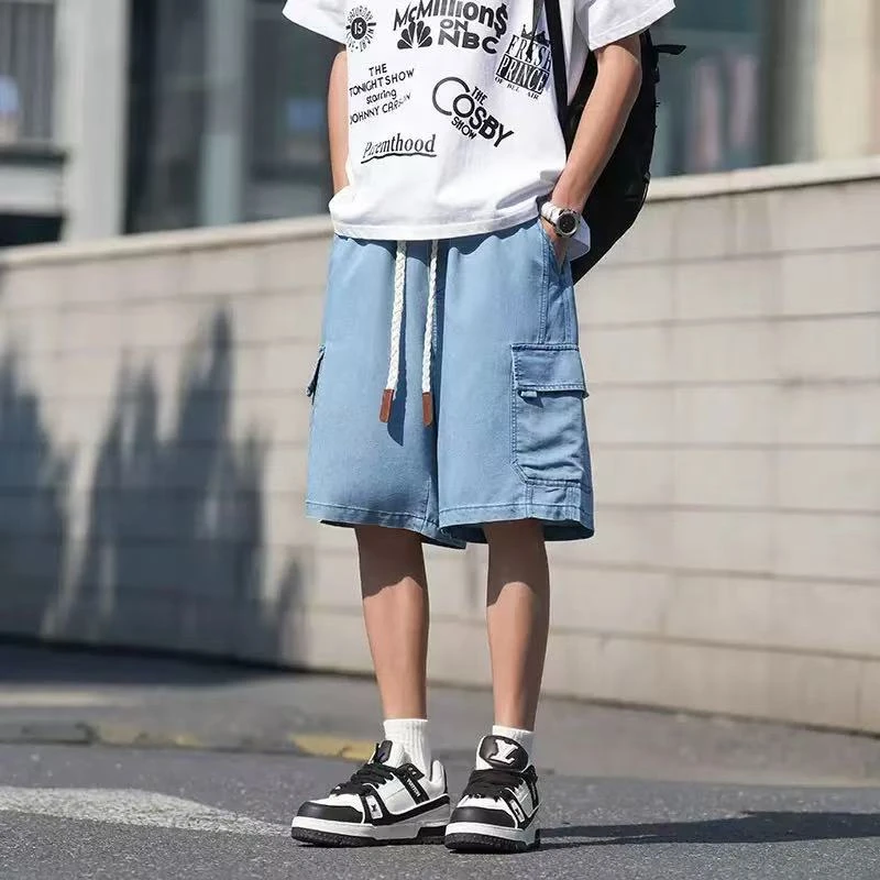 复古牛仔短裤男2025年夏季新款宽松透气凉感五分裤加肥加大码薄款