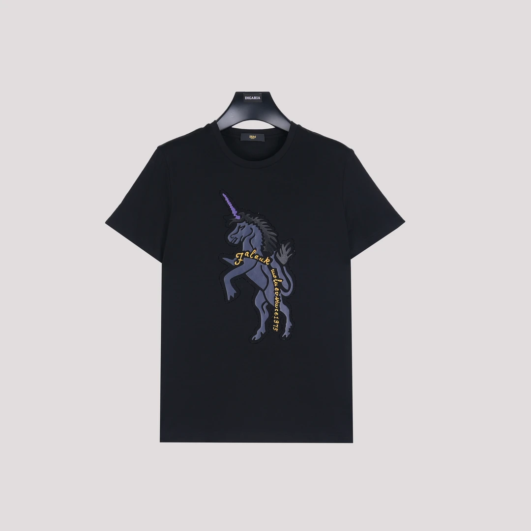 F&M新品男款夏季百搭重工印花刺绣时尚休闲短袖T恤