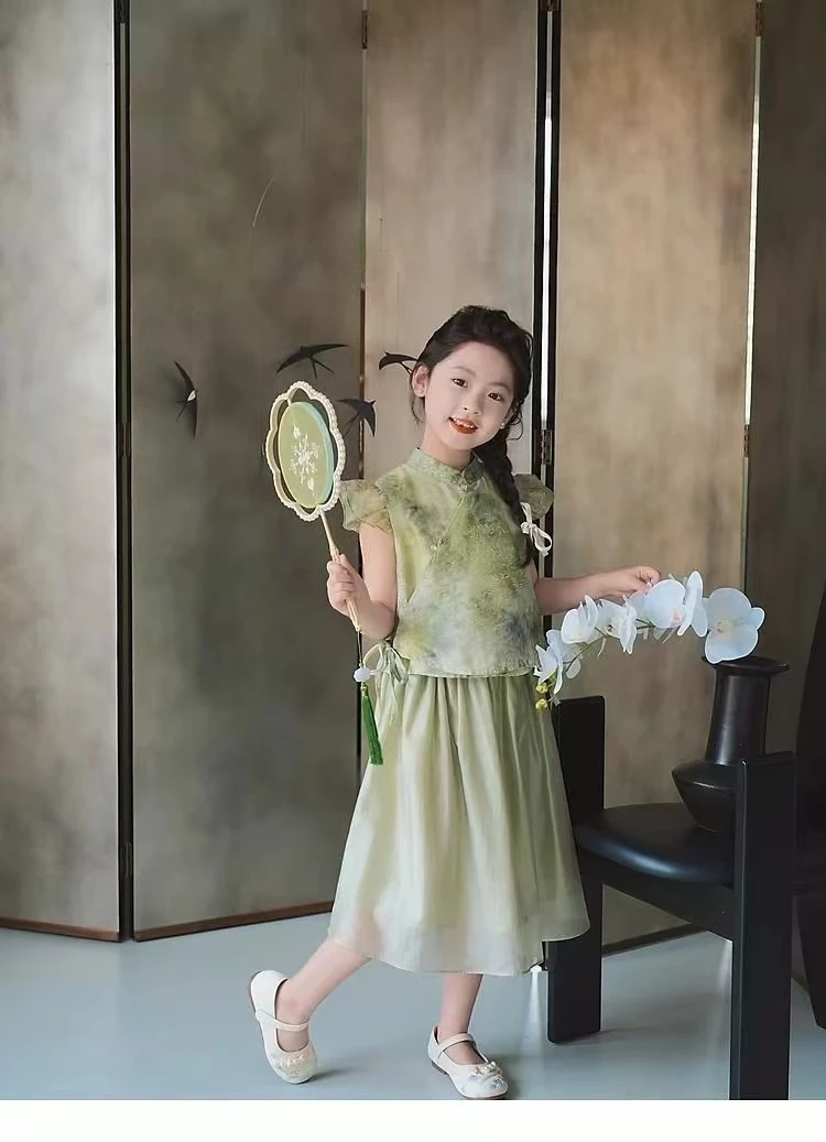 2025新款女童国风套装汉服2025夏季新中式儿童旗袍宝宝两件套