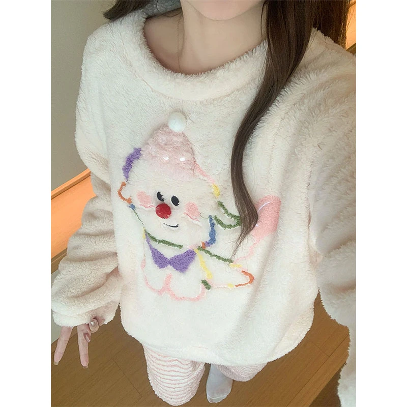 秋冬季爆款卡通加绒加厚珊瑚绒睡衣女款2025新款家居服套装可外穿