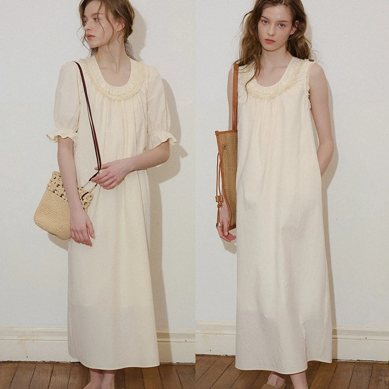 popchrio◆法式流苏无袖短袖吊带背心裙海边度假风中长款连衣裙子