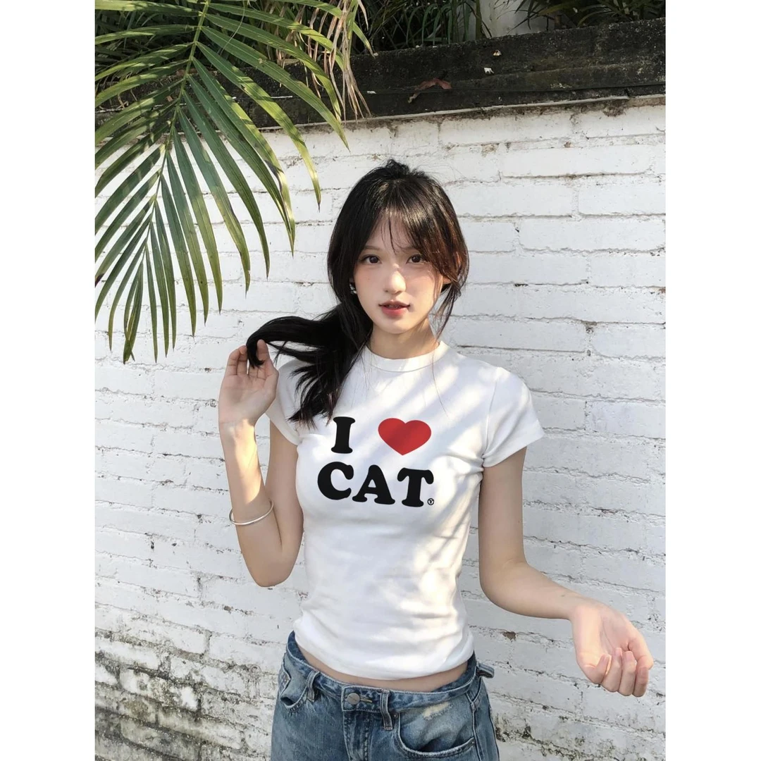 韩系潮流百搭字母印花正肩短袖t恤女款夏季短款修身时尚辣妹上衣