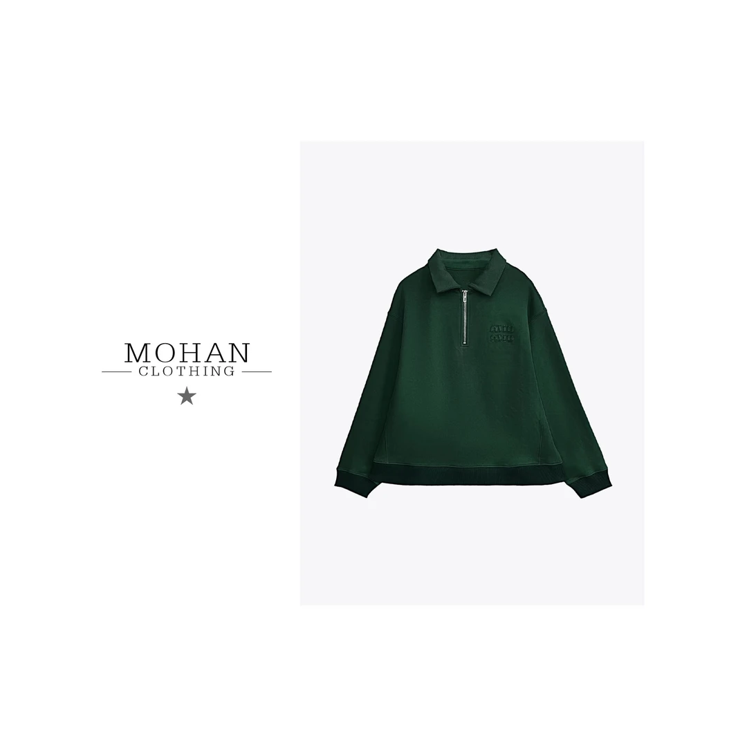 CLOTHING/墨含高奢时尚长袖潮流百搭女士简约翻领秋季卫衣WG008Y